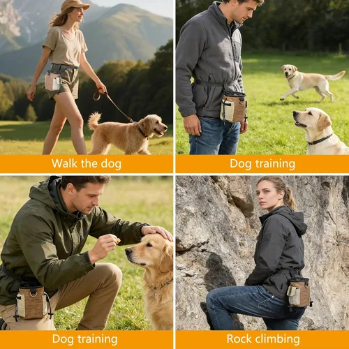 Vista 6 de ondware Bolsa grande para perros con cinturón ajustable, bolsa de entrenamiento Oxford impermeable con cordón, bolsas de clicker y excrementos