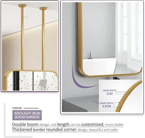 Vista 4 de Espejos de baño, espejo de barra colgante para montaje en techo, marco de metal dorado, espejo decorativo de pared para el hogar o hotel, vestidores