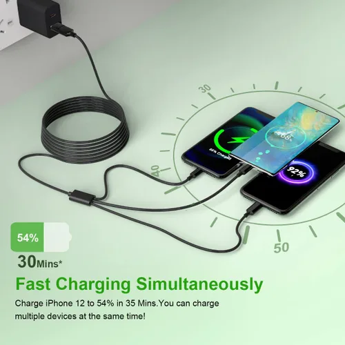 Vista 3 de Cable de carga rápida USB universal 5 en 1, 5.9 ft/6 pies USB A/tipo C a rayo + tipo C+Micro USB trenzado de nailon trenzado adaptador de cable