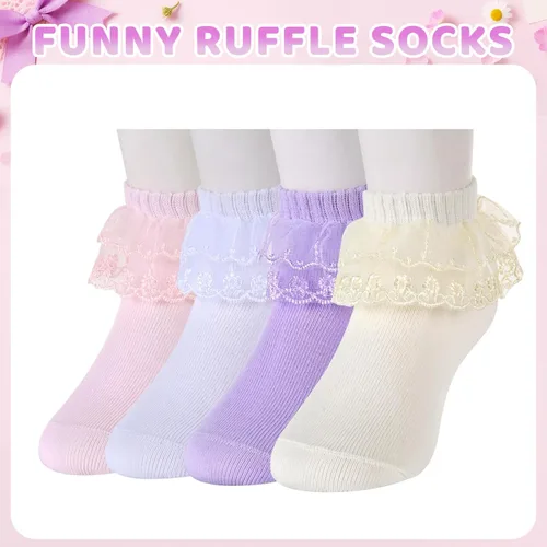 Vista 11 de sockfun Calcetines con volantes para bebé, calcetines de encaje con volantes para niños pequeños y niñas