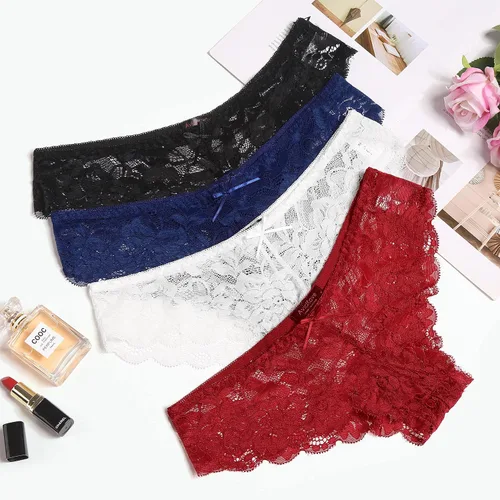 Vista 7 de Avidlove Bragas de encaje floral para mujer, ropa interior sexy hipster en forma de V