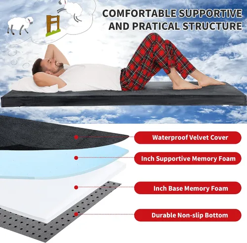 Vista 2 de HOMBYS Colchón de Camping de Espuma Viscoelástica Impermeable de 3 Pulgadas de Grosor para Dormir al Aire Libre, Almohadilla de Colchón Portátil