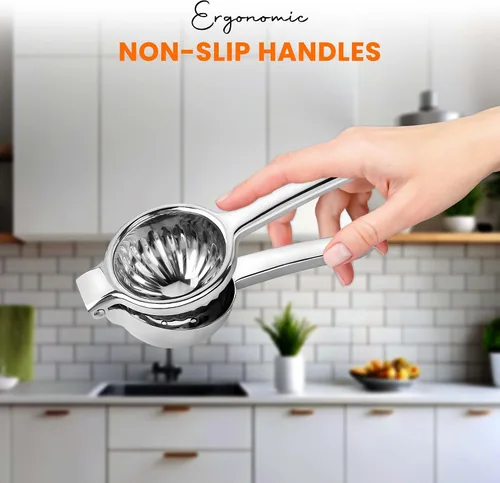 Vista 3 de Exprimidor de limón de acero inoxidable resistente - Prensa de cítricos de mano para un jugo sin esfuerzo