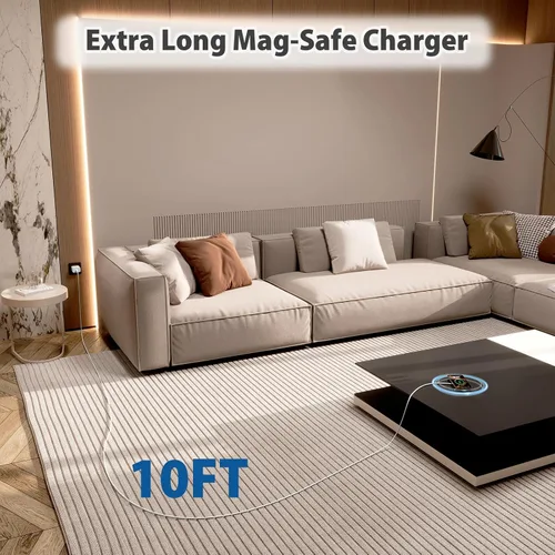 Vista 7 de [Certificado MFi de Apple] Cargador magnético de 10 pies para iPhone 17, 16, 15, paquete de 2 Fast Charge, for Apple MagSafe Wireless Charger