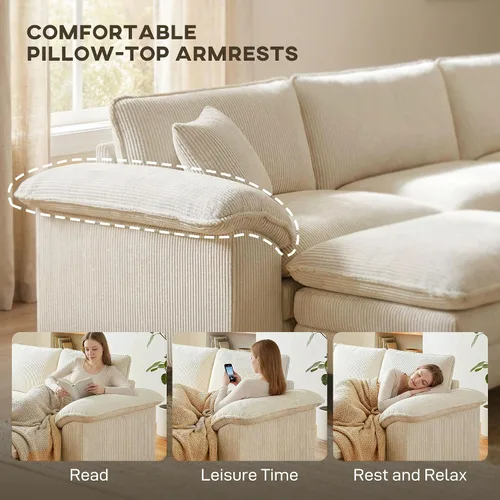 Vista 4 de HOMCOM - Sofá modular seccional, sofá de nube de gran tamaño de 124 pulgadas, color beige