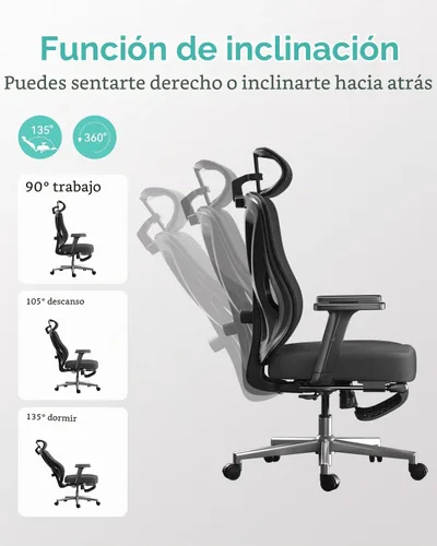 Vista 6 de Hbada P5 Silla de oficina ergonómica, silla de escritorio con soporte lumbar y altura ajustables, silla de computadora cómoda de malla