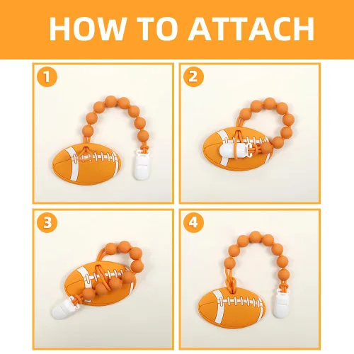 Vista 5 de Pelota deportiva de silicona de grado alimenticio para bebés con soporte para chupete, juguetes para aliviar el dolor de dentición, juego de regalo