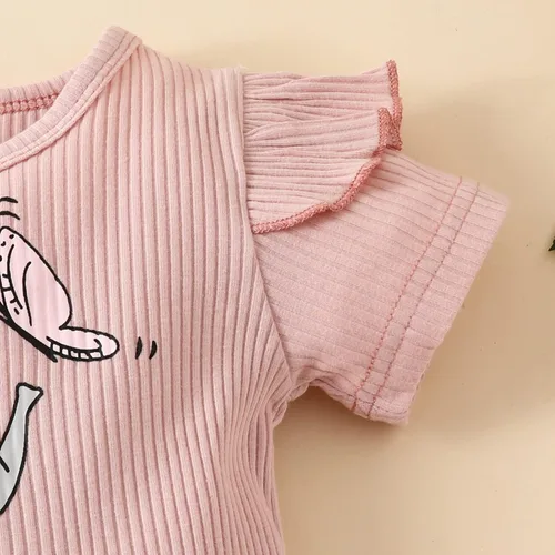 Vista 4 de Traje de verano para bebé recién nacida, manga con volantes, acanalado, falda con tirantes, vestido con diadema, ropa de 3 piezas