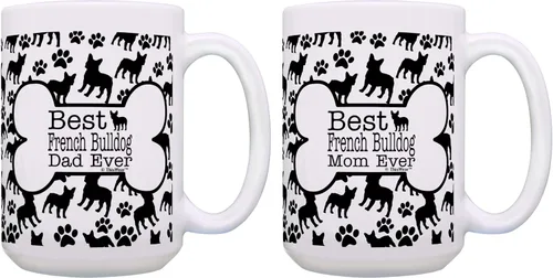 Vista 9 de ThisWear Dog Owner Gifts Best French Bulldog Dad Ever Paw Pattern Gift - Taza de café de cerámica de 11 onzas con mango y patrón de hueso
