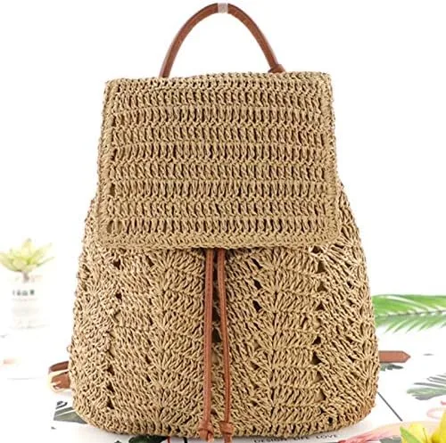 Vista 6 de Sherry Moda paja mochila para las mujeres cordón bolso de hombro bohemio playa bolsos