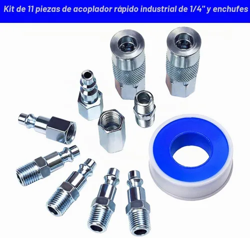 Vista 4 de YOTOO Kit de accesorios para compresor de aire de alta resistencia, 18 piezas, kit de herramientas de aire NPT de 1/4 pulgadas con medidor