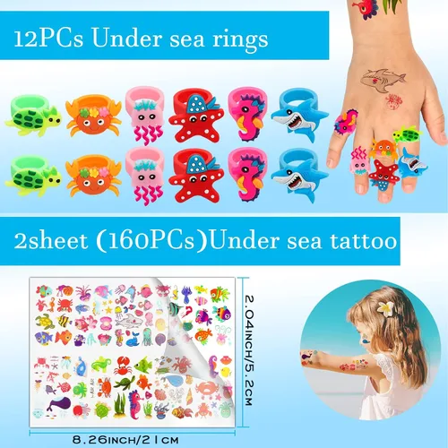 Vista 3 de 88 piezas de recuerdos de fiesta bajo el mar para niños, suministros de fiesta temática de animales marinos del océano para niños y niñas, lindos