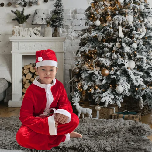 Vista 5 de Disfraz de Papá Noel para niños, traje de Papá Noel, traje de 4 piezas, disfraces de Navidad para niños, vacaciones, cosplay, vestido de fiesta