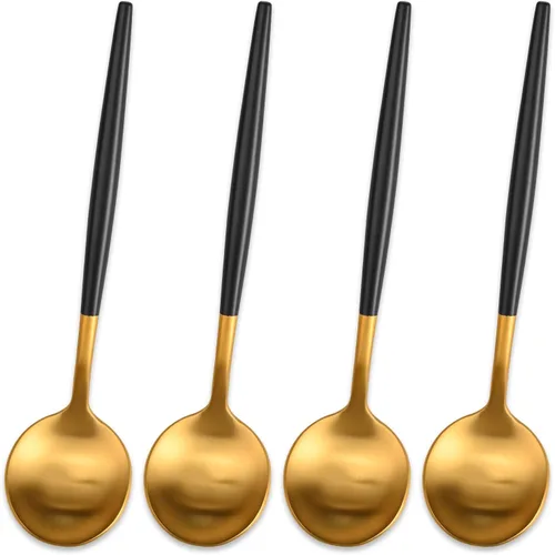 Vista 12 de 5.1 Pulgadas Cuchara de Té Satinada Negra SS18/10, Juego de 4 Mini Cucharas de Café de Acero Inoxidable, Cuchara de Té Pequeña, Cucharas Demitasse