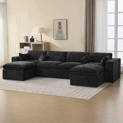 Vista 34 de WUTUTUEE Otomana Cloud de 33.5 pulgadas para sofá modular, cómodo reposapiés tapizado de felpilla con espuma viscoelástica, embalaje totalmente