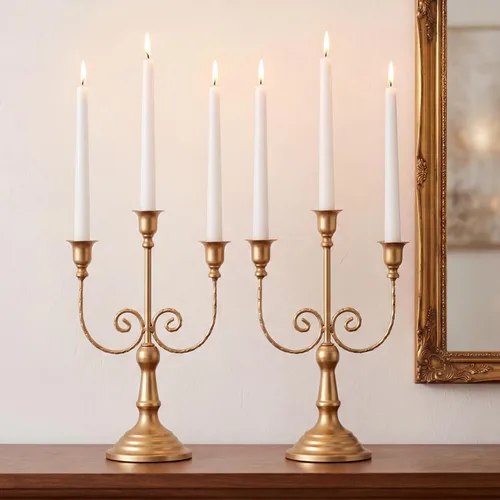 Vista 17 de NUPTIO - Candelabros dorados, juego de 2 candelabros de 5 brazos Oro de 5 brazos