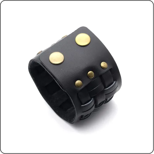Vista 4 de Punk Rock Snap pulsera trenzada de cuero ancho brazalete brazalete brazalete