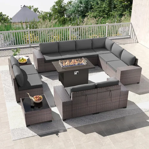 Vista 9 de Kullavik - Juego de muebles para exterior de 6 piezas con sofá modular de ratán de polietileno, color negro