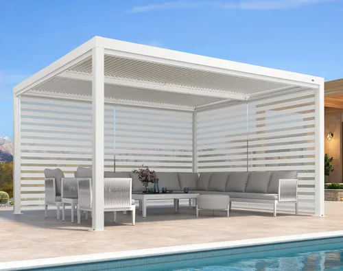 Vista 22 de PURPLE LEAF - Pérgola al aire libre con listones 10 x 12 pies de aluminio blanco con toldo rígido moderno y ajustable para patio, jardín