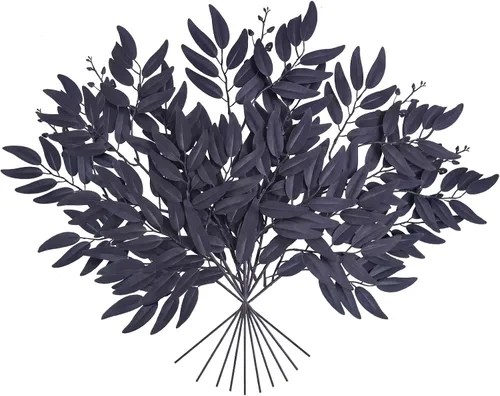 Vista 9 de GREENTIME Paquete de 2 tallos de eucalipto negro con 20 ramas de 18.5 pulgadas, ramo de flores artificiales para jarrón, decoración de mesa de boda