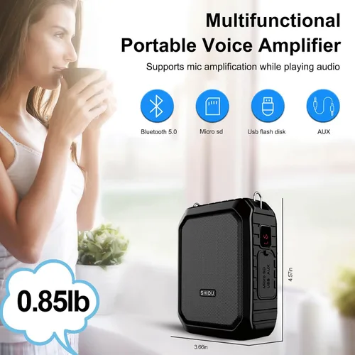 Vista 5 de Amplificador de voz Bluetooth con micrófono de solapa/micrófono auriculares-18W IPX5 impermeable pequeño megáfono altavoz sistema Pa, micrófono