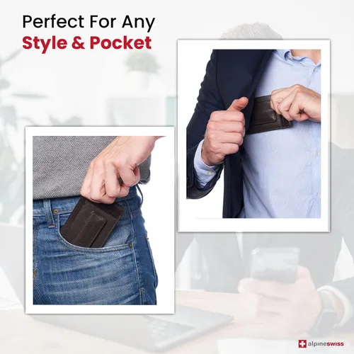 Vista 4 de Alpine Swiss Harper - Cartera de cuero minimalista con clip de dinero para hombre, con bolsillo frontal