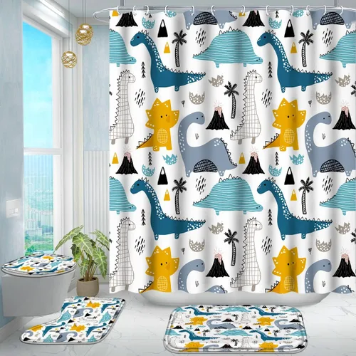 Vista 8 de Poedist Juego de 4 cortinas de ducha de baño, juegos de cortinas de baño para niños con alfombras