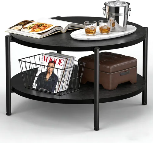 Vista 19 de Mesa de Café FAMIDGE, Mesas de Café de 23.6" para Sala de Estar, Mesa de Café Redonda con Marco de Metal, Mesa de Piso para Sentarse en el Suelo