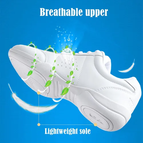 Vista 3 de DADAWEN Zapatos de porristas blancos para adultos y jóvenes, zapatos de baile deportivos, para competición, tenis para competición, zapatos