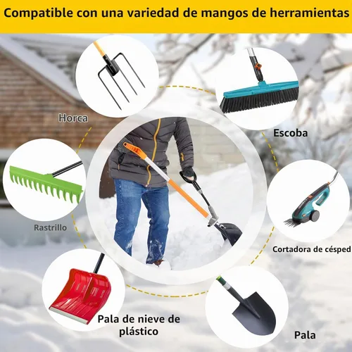 Vista 3 de Mango universal para pala de nieve, accesorio de mango protector de espalda para pala de nieve, extensión de mango ergonómico de elasticidad, ajuste