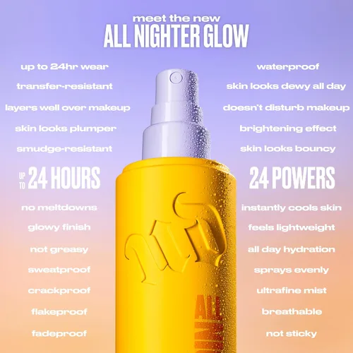 Vista 8 de Urban Decay All Nighter - Spray Fijador de Maquillaje Impermeable de Viaje, Acabado de Brillo Piel de Cristal, Hasta 24 Horas de Uso, Niebla Facial