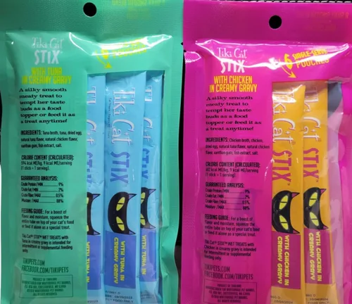 Vista 2 de Tiki Cat Stix - Bolsas individuales de 6 unidades, mousse de atún y mousse de pollo (paquete de 2)
