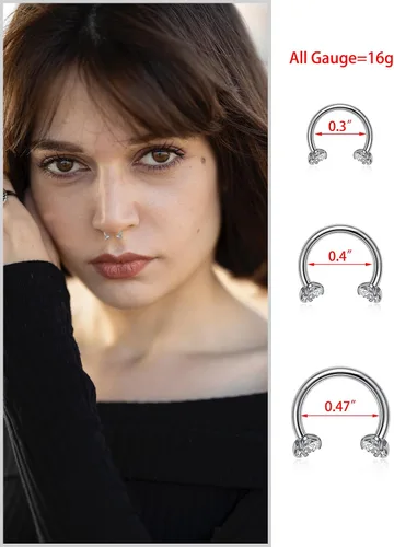 Vista 4 de PiercingJ 2-6 aros cautivos multifuncionales de acero inoxidable con circonita cúbica transparente de 0.63 onzas para nariz, daith, labio, ceja