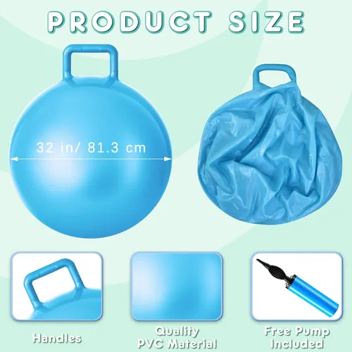 Vista 2 de Lewtemi 6 unidades de bola de tolva para carnaval al aire libre, pelota inflable de salto de 32 pulgadas con mango y bomba de aire para ejercicio