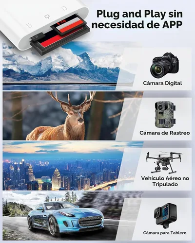 Vista 4 de Lector de tarjetas SD USB C para iPhone 15/teléfono Android/iPad/Mac/computadora portátil, lector de tarjetas micro SD de tres ranuras para tarjetas