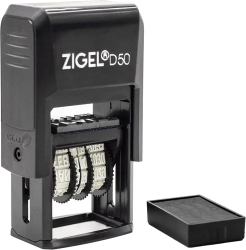 Vista 3 de ZIGEL Sello de Fecha D50 con Completado - Sello de Fecha Autoentintado - Negro
