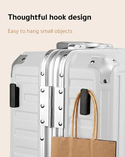 Vista 5 de LUGGEX Equipaje sin cremallera con marco de aluminio - Eleva tu viaje, Blanco, Marco de aluminio blanco equipaje de 24 pulgadas con ruedas
