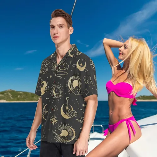 Vista 4 de visesunny Elegante camisa de manga corta con botones y estampado hawaiano para hombre, divertida, tropical, floral, casual, para la playa, regalo