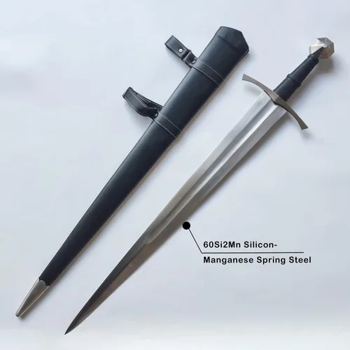 Vista 8 de Medieval Full Tang Spring Steel Knight Arming Sword with Scabbard for Outdoor Use, Practice, Collection