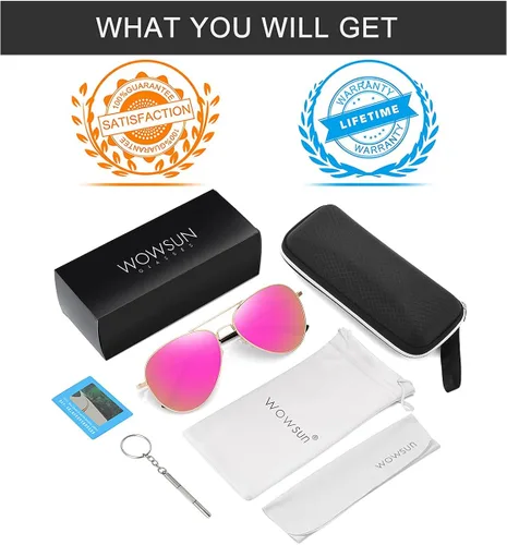 Vista 6 de WOWSUN Classic Polarized Aviator Sunglasses for Women Men with Case