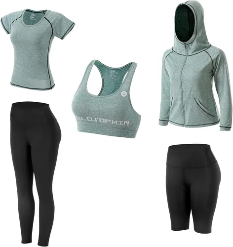 Vista 10 de Conjunto de ropa de entrenamiento para mujer, conjunto de 5 piezas de trajes deportivos para ejercicio