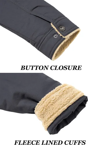 Vista 5 de KEFITEVD Chaquetas tipo cargo con forro polar Sherpa para hombre, estilo militar, abrigo grueso y cálido