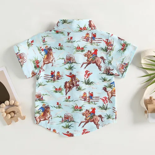 Vista 7 de Camisa de vestir de manga corta con estampado de vaca y botones para bebé niño