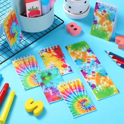 Vista 4 de Nezyo 24 cuadernos pequeños de teñido anudado, cuadernos de bolsillo pequeños en espiral, juego de divertidos cuadernos pequeños en blanco
