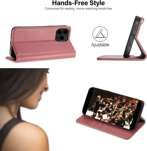 Vista 6 de Utook Funda compatible con iPhone 14 Pro, funda magnética de cuero genuino con tapa para teléfono celular con tarjeta de crédito, bloqueo RFID, a