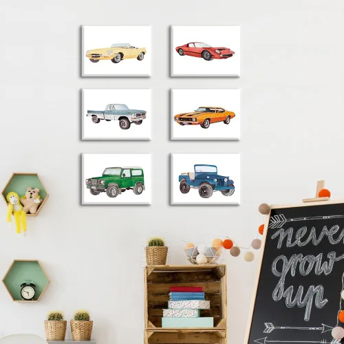 Vista 4 de XUOIAYNB Impresiones artísticas clásicas de acuarela para automóvil, diseño retro de carreras todoterreno, lienzo enmarcado para pared