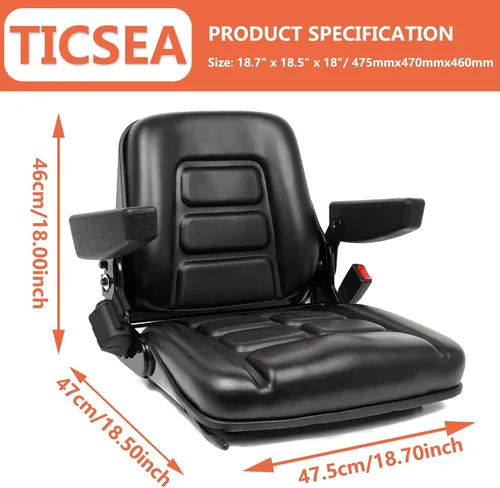 Vista 6 de Asiento universal para montacargas, asiento para tractor con micro interruptor, apoyabrazos y cinturón de seguridad, para tractor, excavadora