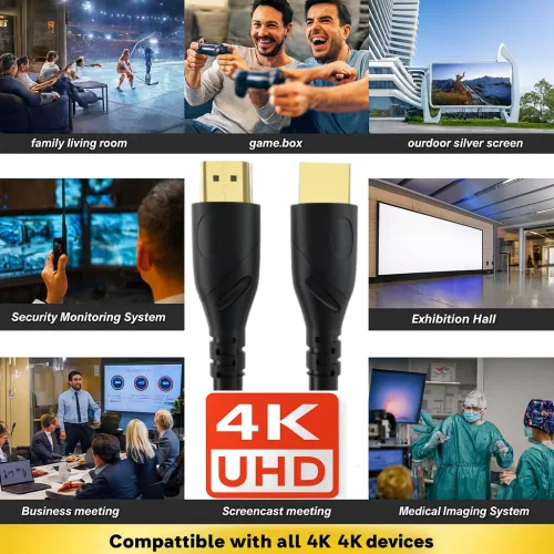 Vista 8 de Cable HDMI de 6 pies chapado en oro de ultra alta velocidad 4K @ 60Hz, Ultra HD, 1080P y ARC compatible con laptop, PC de juegos, monitor, PS5, PS4