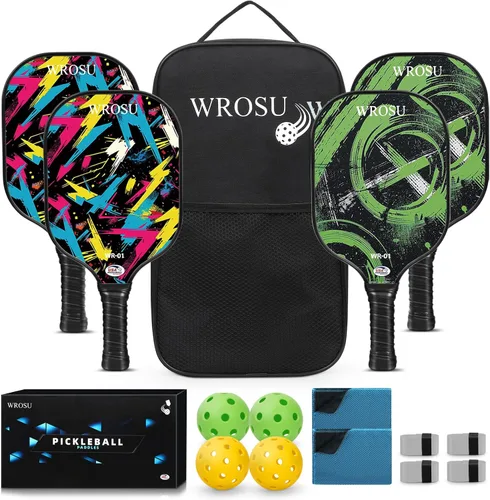 Vista 12 de Carbon Fiber Pickleball Paddles Set of 4 or 2 Rackets,USAPA Approved Pickleballs Equipment with Balls,Bag,Accessories,Carbon Fiber T300 Lightweight