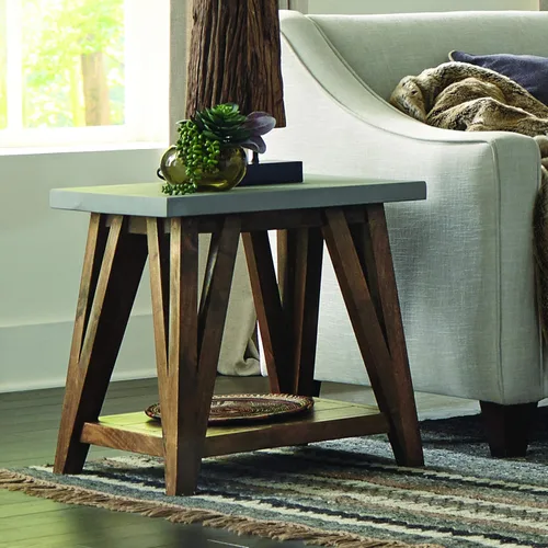 Vista 2 de Alaterre Furniture Mesa auxiliar Brookside de madera con revestimiento de cemento de 22" W